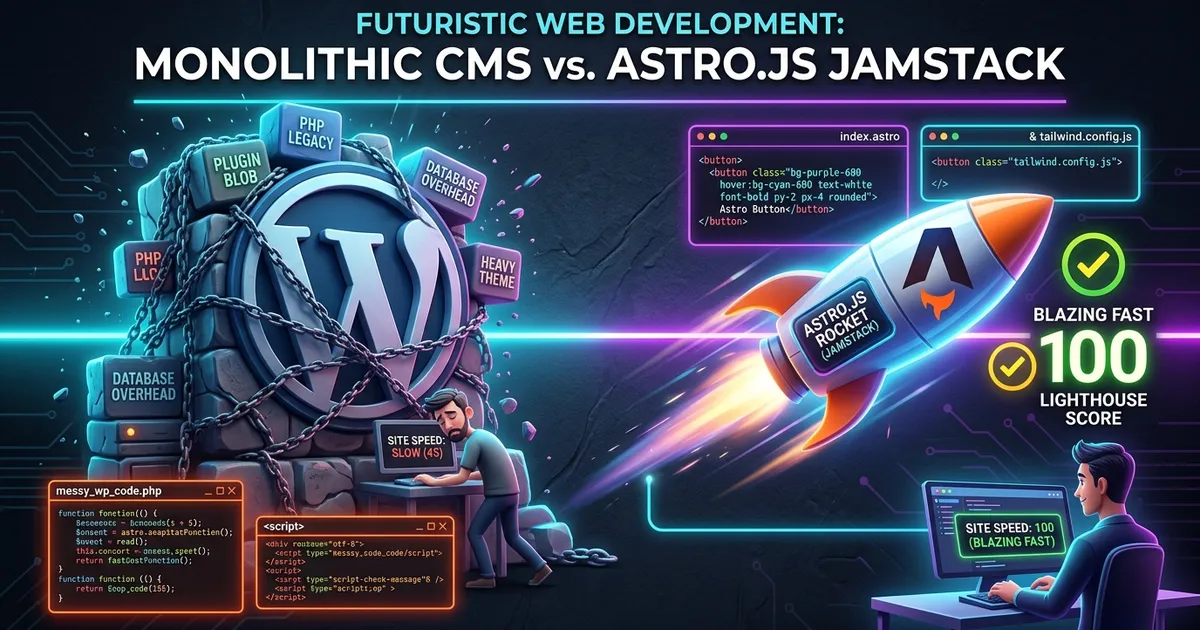 Jamstack vs WordPress: Por que Blogs Técnicos Estão Adotando Astro.js e Tailwind CSS